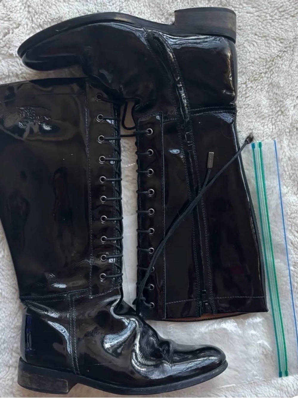 Burberry Black Patent Leather Lace-Up Boots with Branded Aglet